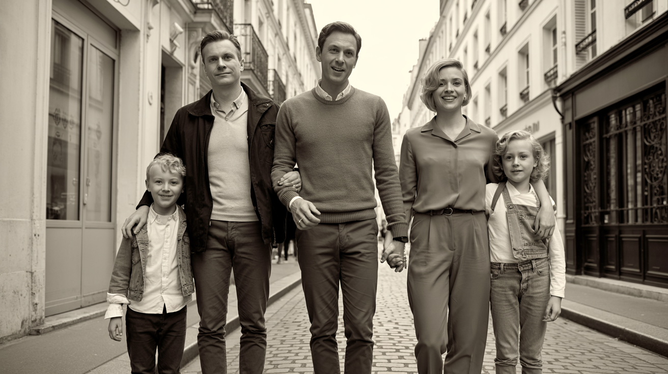 Famille vintage dans les rues de France